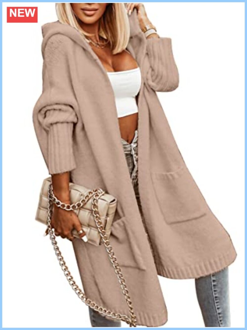 Women's Long Cable Knit Hooded Cardigan Coat Oversized Chunky Sweater with